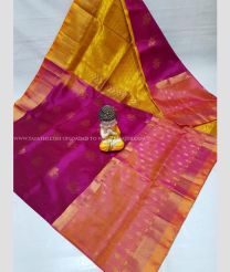 Magenta and Golden Yellow color uppada pattu handloom saree with all over big buties with contrast border with buties design -UPDP0016596