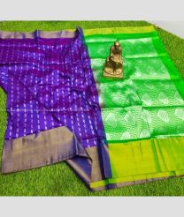 Purple Blue and Parrot Green color Uppada Soft Silk handloom saree with all over hand buties design -UPSF0003605