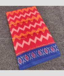 Red and Blue color pochampally Ikkat cotton handloom saree with pochampalli design -PIKT0000467