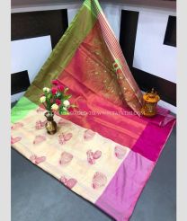Cream and Lavender color Uppada Tissue handloom saree with all over printed buties design -UPPI0001440