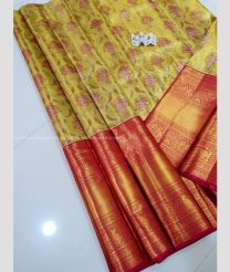 Lemon Yellow and Red color kanchi Lehengas with zari border saree design -KAPL0000098