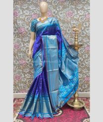 Blue and Sky Blue color pochampally ikkat pure silk handloom saree with all over checks saree design -PIKP0016125