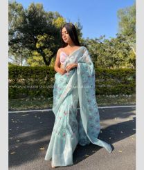 Sky BLue color Organza sarees with Jari Border Design-ORGS0000897