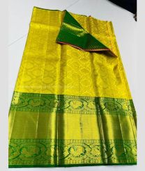 Lemon Yellow and Dark Green color kanchi Lehengas with zari border design -KAPL0000066