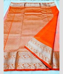 Baby Pink and Orange color venkatagiri pattu handloom saree with all over silver buties design -VAGP0000887