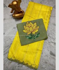 Yellow and Fern Green color mangalagiri pattu sarees with all over lines work design -MAGP0026628