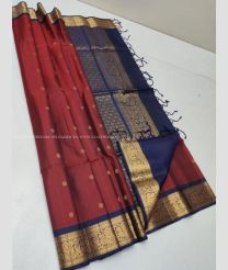 Maroon and Navy Blue color soft silk kanchipuram sarees with all over buties and checks with double warp border design -KASS0000978