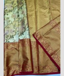 Cream and Red color kanchi pattu handloom saree with jari border design -KANP0013747