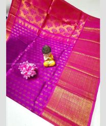 Magenta and Pink color kuppadam pattu handloom saree with all over buties with kanchi border design -KUPP0096718