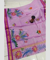 Lavender and Magenta color Uppada Cotton handloom saree with all over brush printed design -UPAT0004508