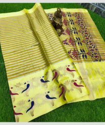Golden and Lemon Yellow color Uppada Tissue handloom saree with all over printed design -UPPI0001477