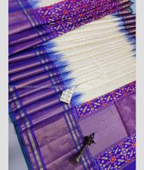 Purple and Half White color pochampally ikkat pure silk handloom saree with hand made ikkat with ikkat jacquard border design -PIKP0021280