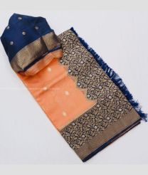 Peach and Navy Blue color Organza sarees with exclusive jalar on pallu design -ORGS0003050