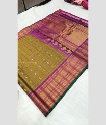 Golden Brown and Magenta color gadwal sico handloom saree with all over buties with big border design -GAWI0000616