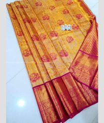 Mango Yellow and Red color kanchi Lehengas with zari border saree design -KAPL0000096