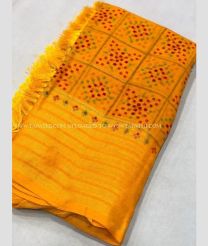 Orange color Kora handloom saree with golden zari weaving border design -KORS0000055