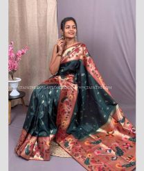 Pine Green and Golden color paithani sarees with brocket design with minakari broder -PTNS0005074
