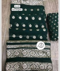 Forest Fall Green and Silver color Georgette sarees with lurex zari weaving border with single jaipur dyeing design -GEOS0023983
