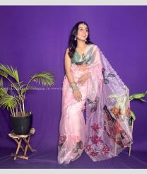 Baby Pink and Maroon color Organza sarees with handwork (khatli) work on digital printed design -ORGS0002986