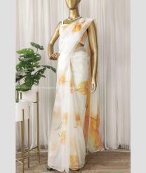 White and Peach color Organza sarees with all over digital print with foil lace border design -ORGS0003108