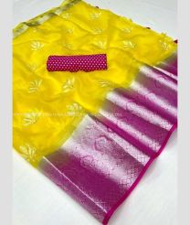 Yellow and Pink color Organza sarees with all over embroidery work design -ORGS0003227