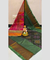 Pink and Fern Green color Uppada Soft Silk handloom saree with all over pochampally design -UPSF0004105