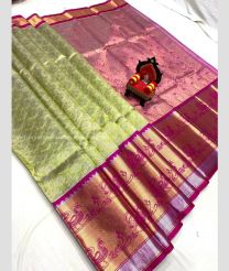 Mehndi Green and Red color kuppadam pattu handloom saree with kanchi border saree design -KUPP0023844
