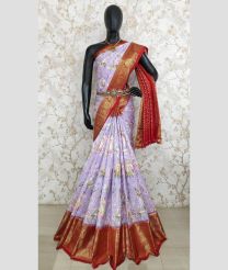 Lavender and Red color pochampally ikkat pure silk sarees with kanchi border design -PIKP0037939