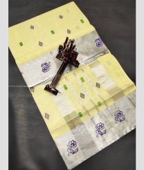 Lemon Yellow color Uppada Cotton handloom saree with all over jari checks and buties printed design -UPAT0004000