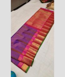 Purple and Pink color gadwal pattu handloom saree with temple and kuthu border design -GDWP0001750