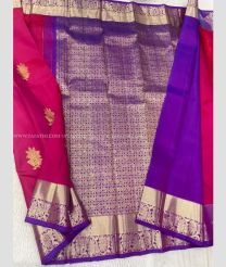 Pink and Purple color kanchi pattu handloom saree with all over buties with double warp koravai border design -KANP0013380