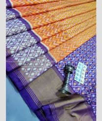 Carrot Orange and Purple Blue color pochampally ikkat pure silk handloom saree with pochampally ikkat design -PIKP0031672
