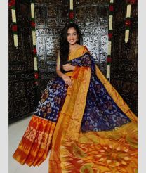 Navy Blue and Mustard Yellow color Ikkat sico handloom saree with all over ikkat design -IKSS0000456