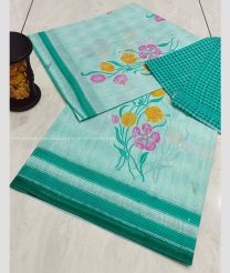 Turquoise and Blue Turquoise color Uppada Cotton handloom saree with all over printed design -UPAT0004531