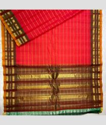 Pink and Chestnut color gadwal cotton handloom saree with all over jari lines design -GAWT0000155