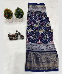 Navy Blue and Silver color silk sarees with all over printed with 5inch jacquard border design -SILK0017577