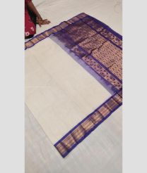 Cream and Purple Blue color gadwal cotton handloom saree with all over small checks with jari border design -GAWT0000260