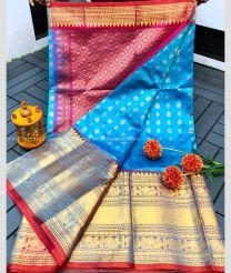 Blue and Magenta color kuppadam pattu handloom saree with kanchi kuppadam border design -KUPP0097140