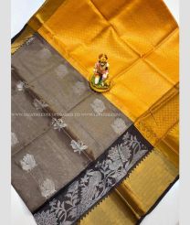 Carbon Grey and Mango Yellow color mangalagiri pattu handloom saree with all over buties design -MAGP0026209