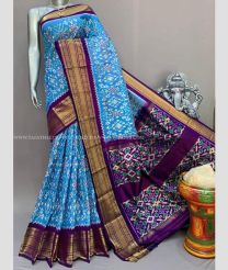 Blue and Purple color pochampally ikkat pure silk sarees with kanchi border design -PIKP0037951