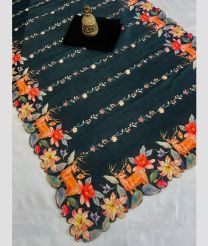 Charcoal Black and Black color silk sarees with all over digital printed with cut work border design -SILK0017582