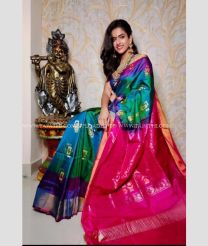 Forest Fall Green and Pink color uppada pattu handloom saree with all over buttas design -UPDP0021923