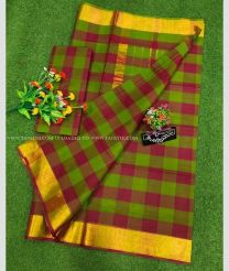 Green and Magenta color Uppada Cotton sarees with all over checks design -UPAT0004754