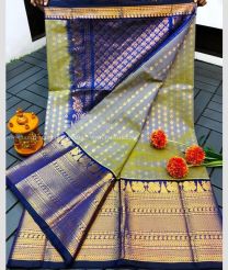 Fern Green and Windows Blue color kuppadam pattu handloom saree with kanchi kuppadam border design -KUPP0097153
