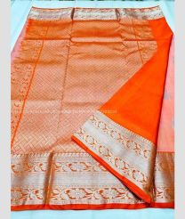 Baby Pink and Orange color venkatagiri pattu handloom saree with all over silver buties design -VAGP0000861