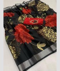 Black and Red color Organza sarees with all over printed design -ORGS0003371