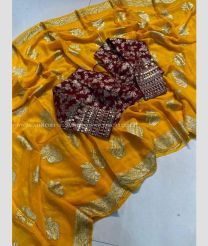 Yellow and Maroon color Georgette sarees with banarasi multi emrodiry work design -GEOS0024189