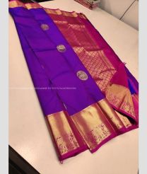 Purple and Deep Pink color kanchi pattu handloom saree with all over big buties with 1g pure jari traditional border design -KANP0013443