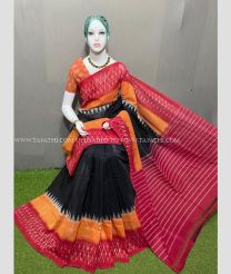 Black and Maroon color pochampally Ikkat cotton handloom saree with pochampalli ikkat design saree -PIKT0000374