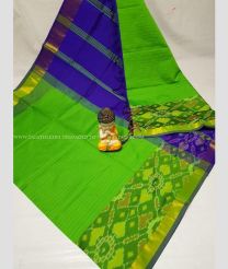 Parrot Green and Navy Blue color Tripura Silk handloom saree with plain with big pochampally ikkat border design -TRPP0008505